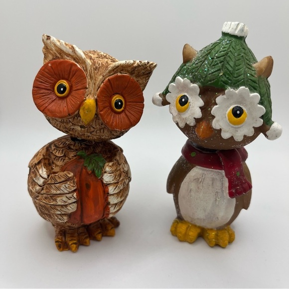 Other - Two adorable hand painted owl bobble head figurines.